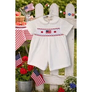 Vintage Sir John By Rosalina Smocked Romper 12 Months America Fourth of July‎